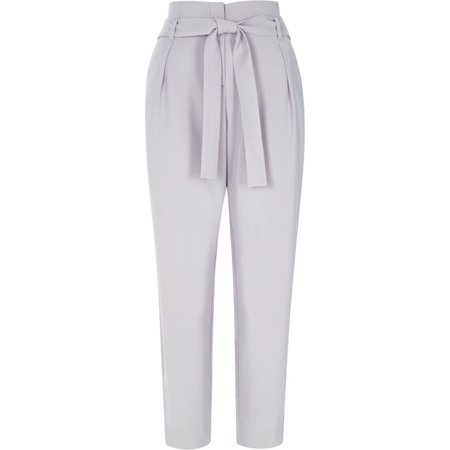 Grey tie waist tapered trousers - River Island