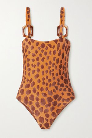 Orange Margot embellished printed swimsuit | PatBO | NET-A-PORTER