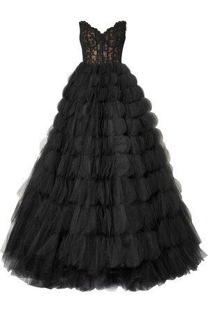 Oscar de la Renta | Strapless corded lace and tulle gown | NET-A-PORTER.COM