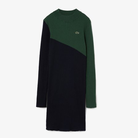 Women's Lacoste LIVE Two-Tone Ribbed Cotton And Cashmere Dress | LACOSTE