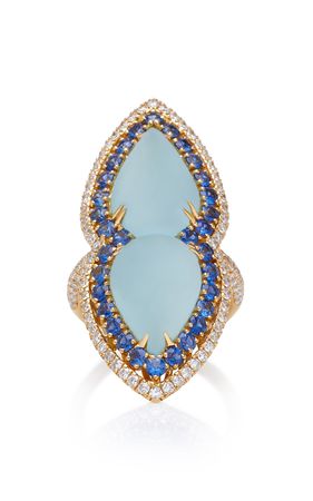 Sara Weinstock 18K Gold Aquamarine Sapphire And Diamond Ring