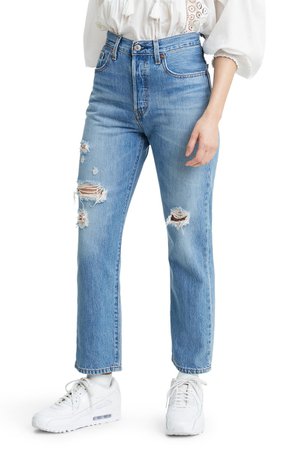 Levi's® 501® Ripped High Waist Crop Straight Leg Jeans (Sansome Light) | Nordstrom
