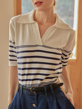 Davian Stripe Polo Knit Shirt – Simple Retro