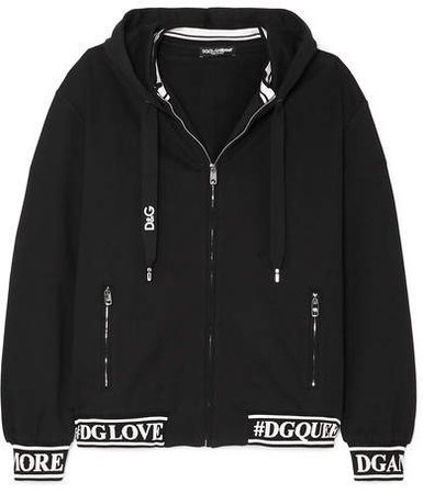 Jacquard-trimmed Cotton-jersey Hoodie - Black