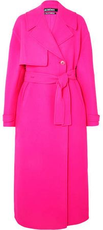 Sabe Oversized Neon Wool Trench Coat - Pink
