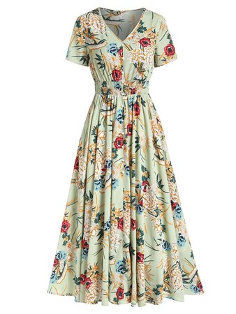 Ditsy Print Maxi Shirred Dress | Rosegal