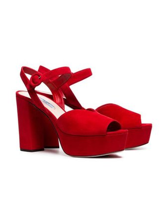 Prada red 105 suede leather platform sandals