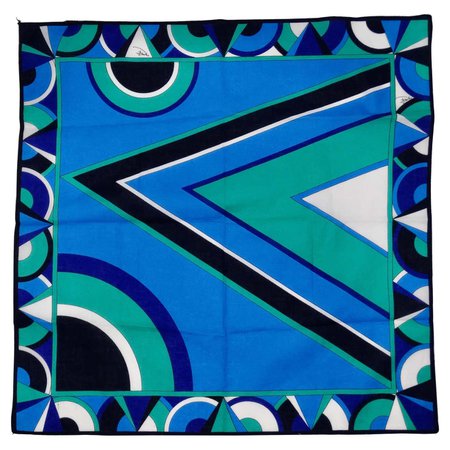 Emilio Pucci Blue and Green Geometric Scarf For Sale at 1stDibs