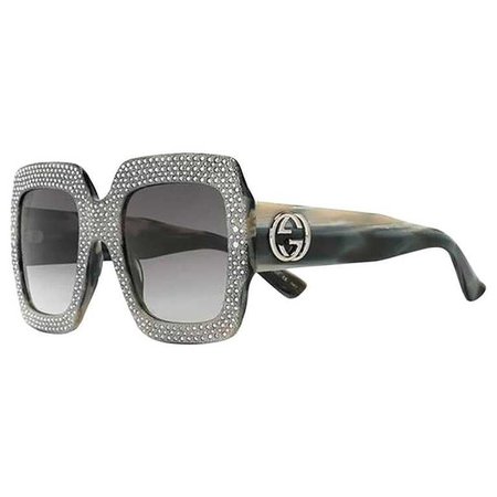 Gucci Grey Rhinestone Crystal Oversize Square Sunglasses, GG0048/S For Sale at 1stdibs