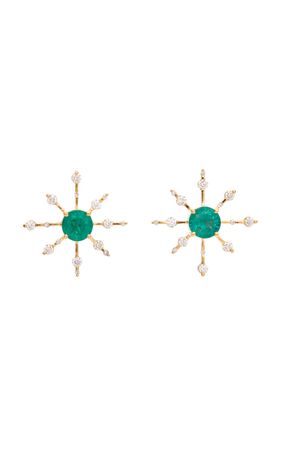 18k Yellow Gold Emerald & Diamond Starburst Earring By Yi Collection | Moda Operandi