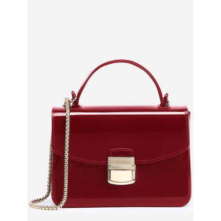 Fashiontage - Red Pushlock Closure Plastic Handbag With Chain - 921818857533
