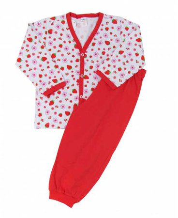 Pijama Infantil Longo em Malha para Meninas Morangos - Tampinha - Albarella Infantil