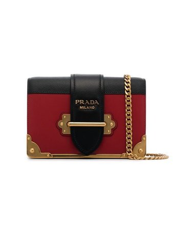 Prada black and red cahier mini leather shoulder bag