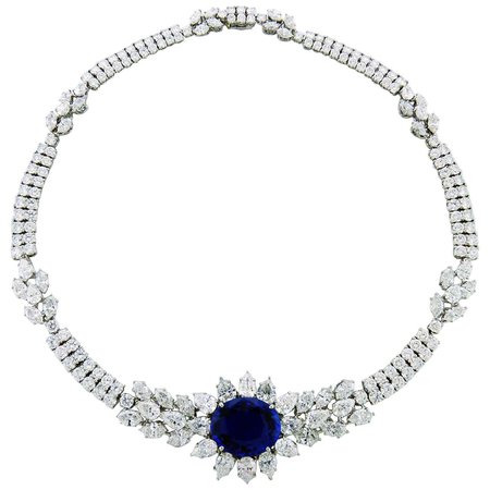 Certified Graff Sapphire Diamond Platinum Necklace