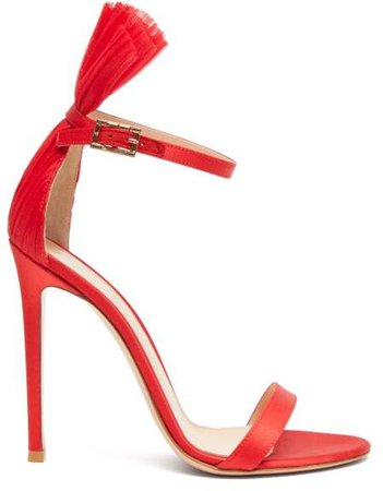 Satin 105 Plisse Cuff Stiletto Sandals - Womens - Red
