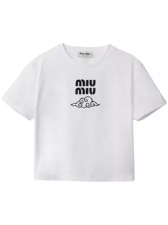 Miu Miu logo-embroidered Cotton T-shirt - Farfetch