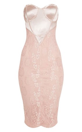 Dusty Pink Satin Bustier Lace Midi Dress | PrettyLittleThing USA