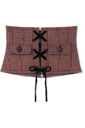 Miu Miu | Velvet and leather-trimmed Prince of Wales checked wool-blend corset belt | NET-A-PORTER.COM