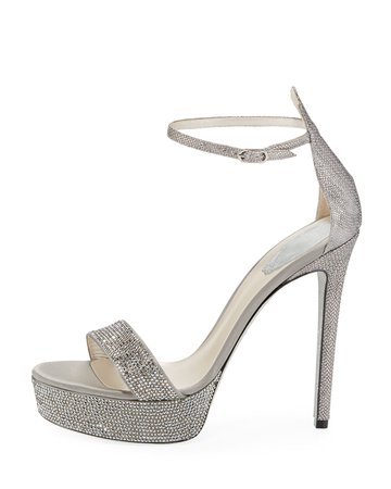 Rene Caovilla Crystal-Embellished Snakeskin Platform Sandals | Neiman Marcus