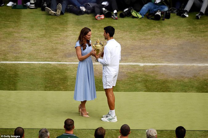 Beaming Duchess of Cambridge stuns in £1,210 custom blue dress at Wimbledon | Daily Mail Online