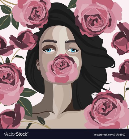 A girl with pink violet roses Royalty Free Vector Image