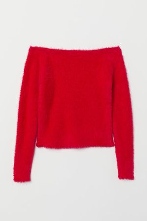 Off-the-shoulder Sweater - Bright red - Ladies | H&M US