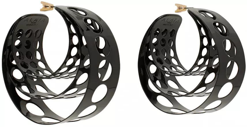 ALAÏA Black Medium Metallic Hoop Earrings