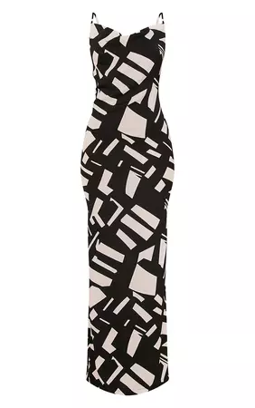 Black Abstract Print Satin Cowl Neck Maxi Dress | PrettyLittleThing USA