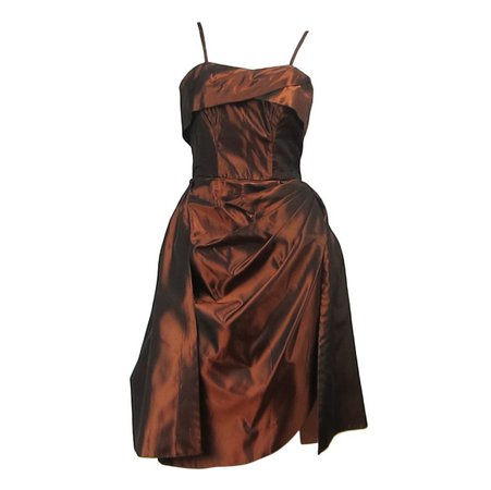 1950s Emma Domb Metallic Copper Wiggle Dress Vintage For Sale at 1stdibs