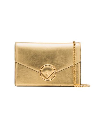 Fendi Metallic Gold Logo Leather Wallet On a Chain Bag - Farfetch