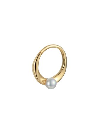 Pamela Love Jewelry - 6MM Floating Pearl Single Huggie Hoop Earring - Yellow Gold - Ylang 23