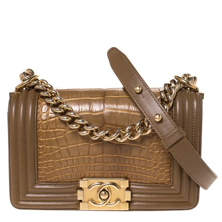 Brown Alligator and Leather Small Boy Flap Bag