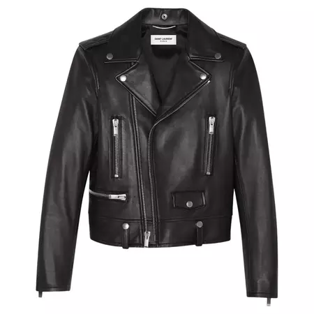 Saint Laurent Mens Classic Black Leather Motorcycle Biker Jacket Size 50 For Sale at 1stDibs