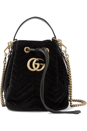 Gucci | GG Marmont leather-trimmed quilted velvet bucket bag | NET-A-PORTER.COM