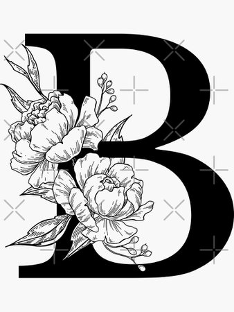 "B Botanical Monogram. Detailed Peony Drawing" Sticker by epine | Redbubble
