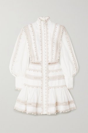 Ivory Super Eight corded linen mini dress | Zimmermann | NET-A-PORTER