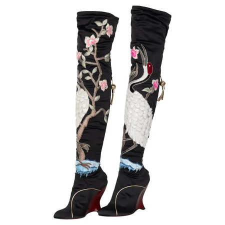Yves Saint Laurent by Tom Ford Fall 2004 Silk Embroidered Boots