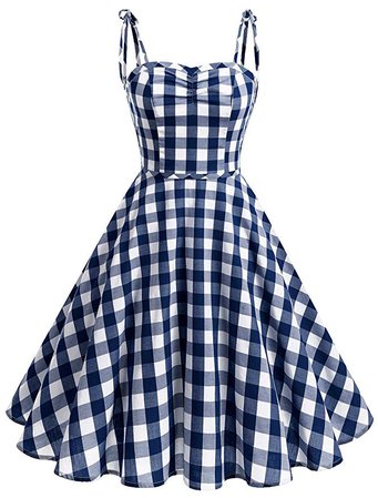 Wedtrend Women's Vintage Polka Audrey Dress 1950s Plaids Cocktail Checkered Dress with Pockets WTP10006Navy3XL at Amazon Women’s Clothing store
