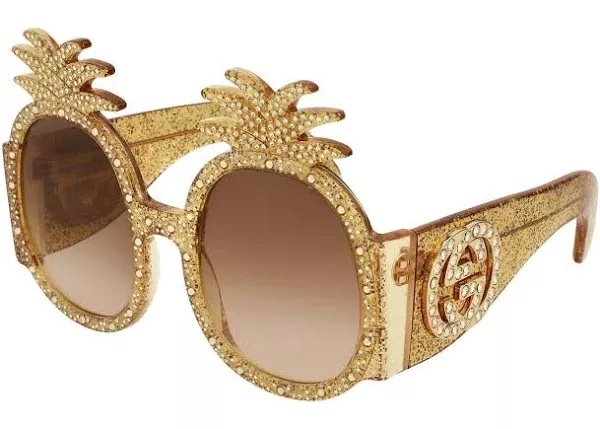 Gucci Women's Pineapple Sunglasses - Gold Frame - Brown Lenses