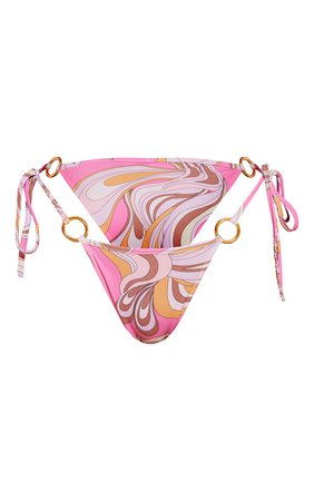 Pink Swirl Ring Side Tie Bikini Bottoms | PrettyLittleThing USA