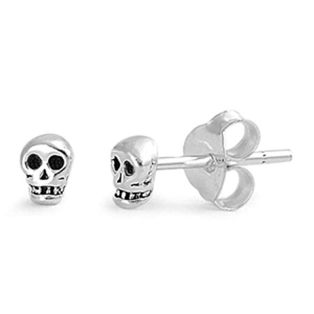 Amazon.com: 3mm Tiny Skull Head Skeleton Stud Earrings 925 Sterling Silver: Jewelry