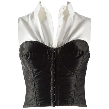 Dolce and Gabbana black satin and lycra corset with attached white shirt, aw 1992 For Sale at 1stDibs