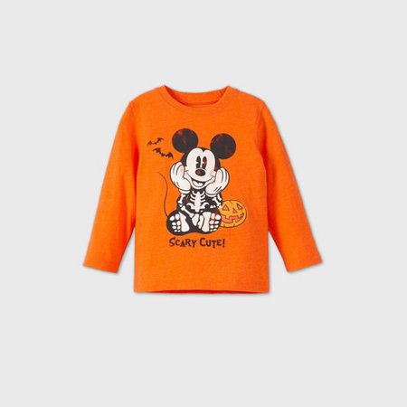 Toddler Boys' Mickey Mouse Scary Cute Halloween Long Sleeve Graphic T-Shirt - Orange 12M : Target