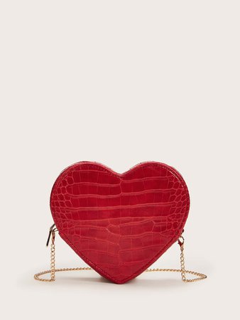 Croc Embossed Heart Shaped Chain Bag | SHEIN USA