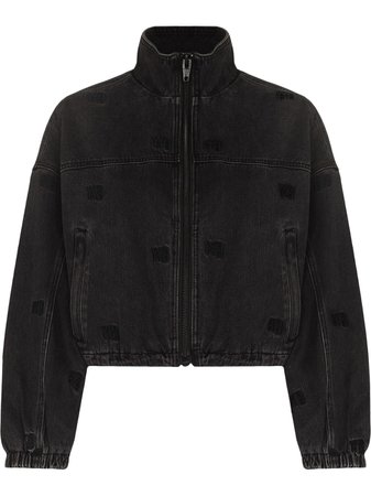 Shop Alexander Wang logo-embroidered zip-up denim jacket with Express Delivery - FARFETCH
