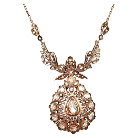 Vintage Victorian Style Apx 4.85ct Rose Cut Diamond Drop Necklace For Sale at 1stDibs