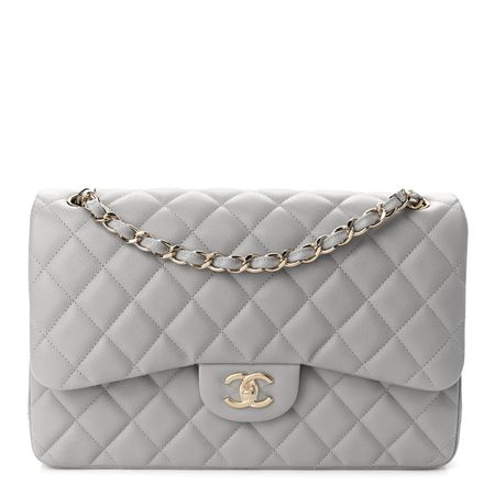 CHANEL Caviar Quilted Jumbo Double Flap Grey 1070672 | FASHIONPHILE