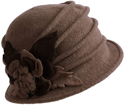 FORBUSITE Vintage Women Floral Wool Dress Cloche Winter Hat 1920s, Brown, M : Amazon.co.uk: Clothing