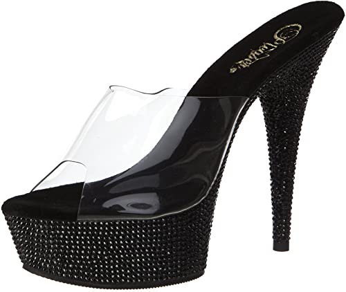(Clear/Black) Pleaser Women's Bejeweled-601 BRS Platform Sandal | Platforms & Wedges