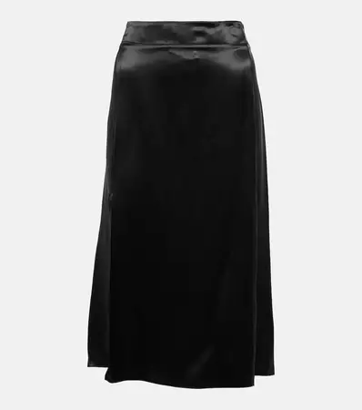 Satin Midi Skirt in Black - Bottega Veneta | Mytheresa